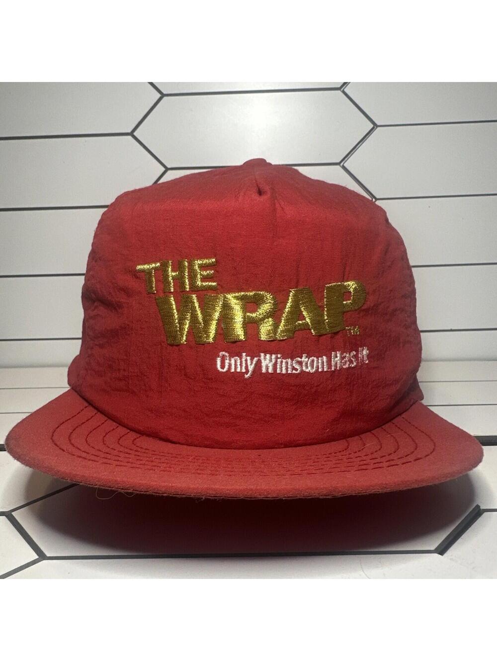 Vintage Winston Cigarette The Wrap Snapback Cap Hat Advertising Red Nylon